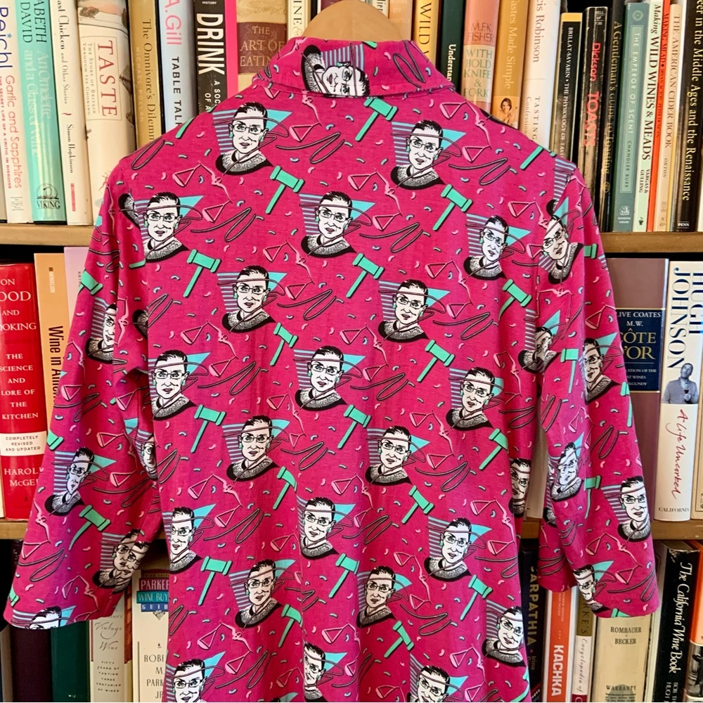 Svaha Pink Magenta Ruth Bader Ginsburg RBG Sally Button Shirt Dress POCKETS M - Picture 11 of 12